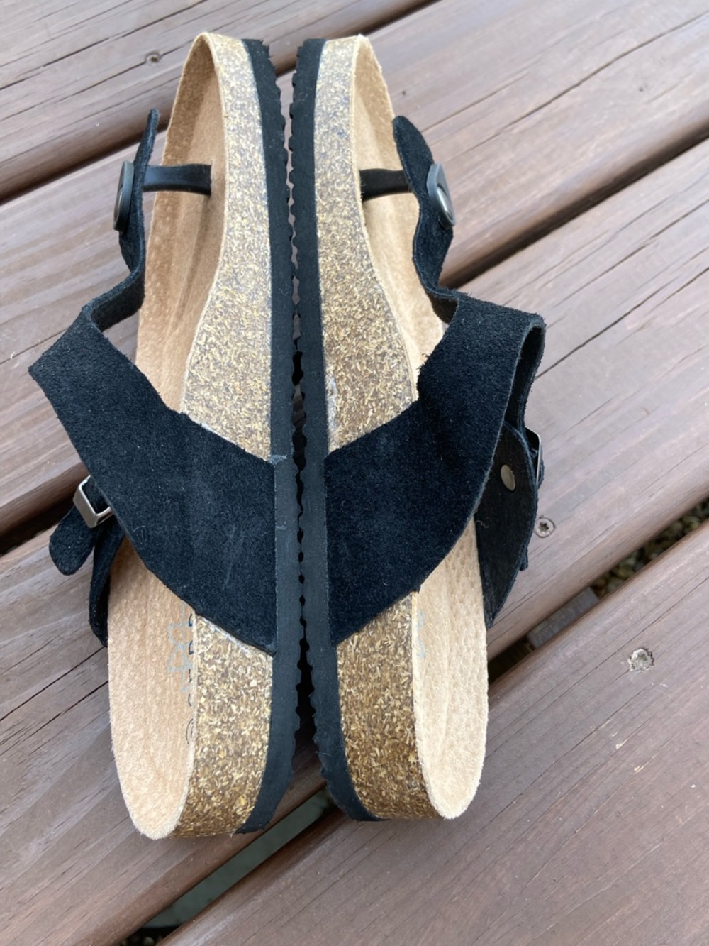 Serra Black Suede Toe-Post Sandals with Silver Buckles - Picture 2 of 9